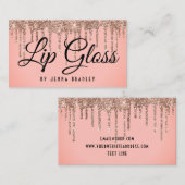 Luxe Roos Gouden Glitter Drips Lip Gloss Visitekaartje (Voorkant / Achterkant)