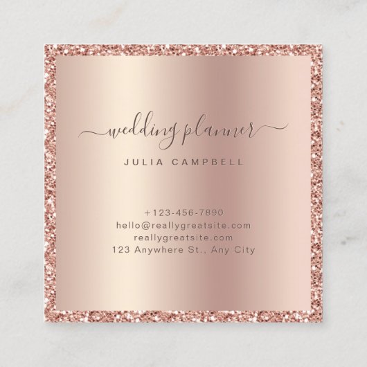 Luxe Roos Gouden Glitter & Folie Script Monogram Vierkante Visitekaartje (Achterkant)