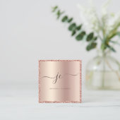 Luxe Roos Gouden Glitter & Folie Script Monogram Vierkante Visitekaartje (Staand voorkant)