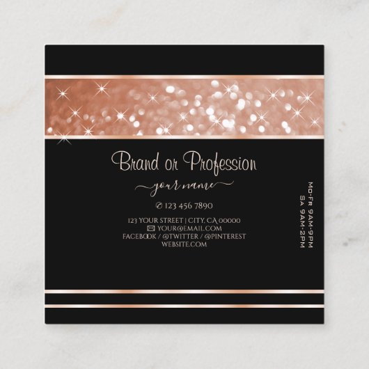 Luxe Roos Gouden Glitter Lichtgevende Sterren Eleg Vierkante Visitekaartje (Achterkant)