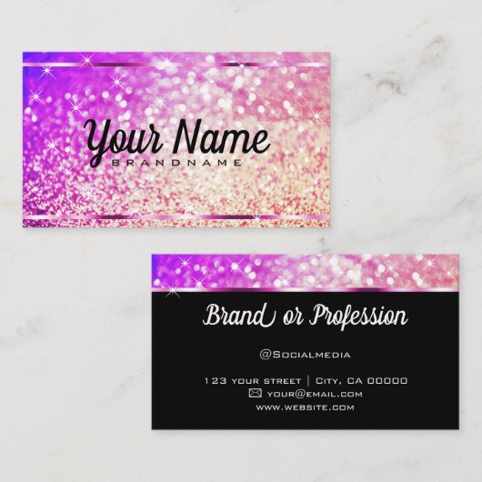 Luxe Roos Gouden Glitter Lichtgevende Sterren Eleg Visitekaartje (Voorkant / Achterkant)