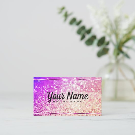 Luxe Roos Gouden Glitter Lichtgevende Sterren Eleg Visitekaartje (Staand voorkant)