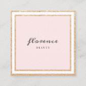 Luxe roos gouden glitter lijst blush roze en wit vierkante visitekaartje (Voorkant)
