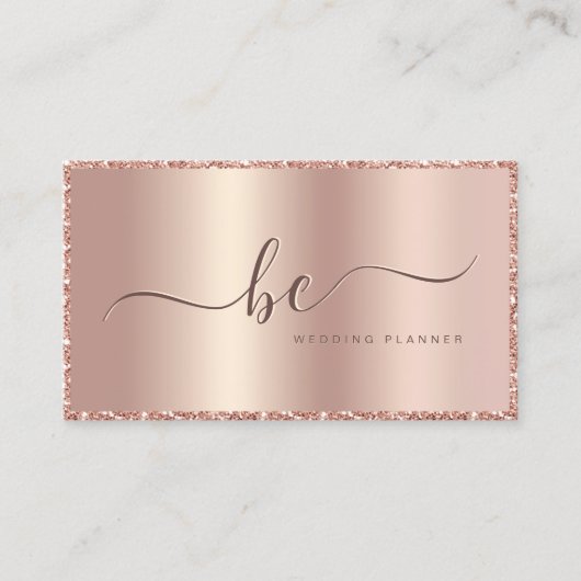 Luxe Roos Gouden Glitter Lijst Script Monogram Visitekaartje (Voorkant)