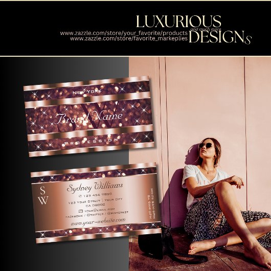 Luxe Roos Gouden Glitter Sparkle Stars Monogram Visitekaartje