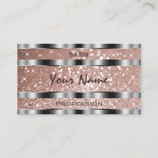 Luxe Roos Gouden Glitter Sterren Zilveren Optiek Visitekaartje (Voorkant)