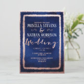 Luxe Roos Gouden Glitter Stof Navy Blue Wedding Kaart (Staand voorkant)