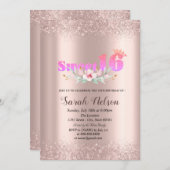 Luxe Roos Gouden Glitter Waterverf Bloem 16 Kaart (Voorkant / Achterkant)