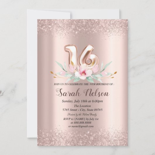 Luxe Roos Gouden Glitter Waterverf Bloem 18 Kaart (Voorkant)