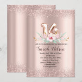 Luxe Roos Gouden Glitter Waterverf Bloem 18 Kaart (Voorkant / Achterkant)