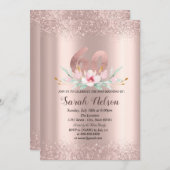 Luxe Roos Gouden Glitter Waterverf Bloem Kaart (Voorkant / Achterkant)