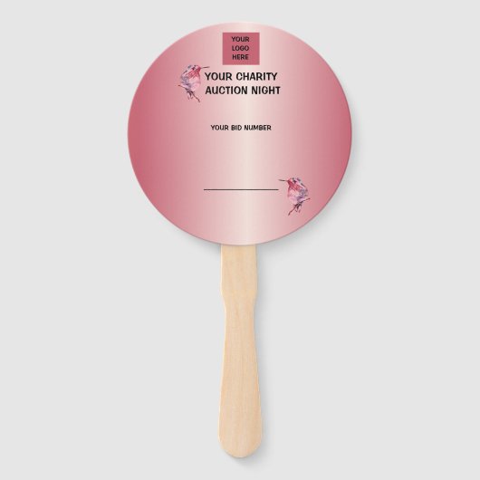 Luxe roos-gouden liefdadigheidsveiling handwaaier (Achterkant)
