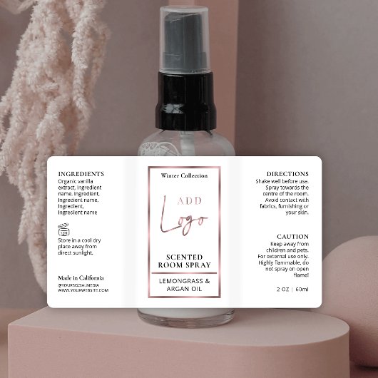 Luxe Roos gouden Logo kamer spuitfles label