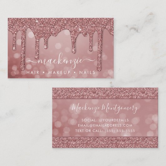 Luxe Roos Gouden Sparkle Glitter Drips Bokeh Visitekaartje (Voorkant / Achterkant)
