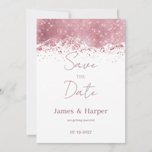 Luxe roos gouden zilveren glitter Save the Date Kaart (Voorkant)