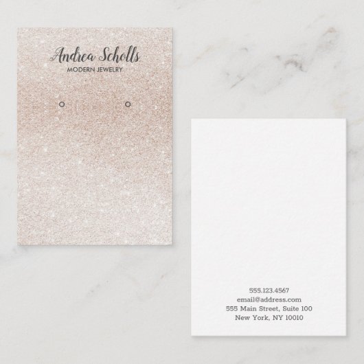 Luxe Roos goudglitterjuwelen oorscherm Visitekaartje (Voorkant / Achterkant)
