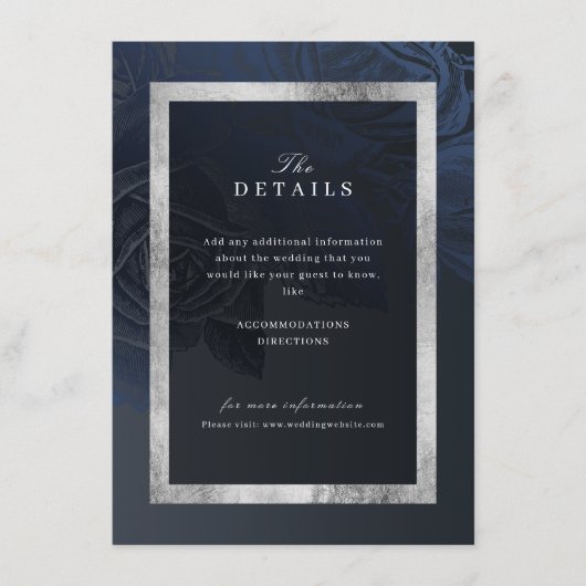 Luxe roos marine  botanische bruiloft details informatiekaartje (Voorkant)
