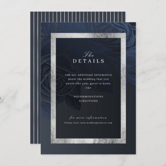 Luxe roos marine  botanische bruiloft details informatiekaartje (Voorkant / Achterkant)