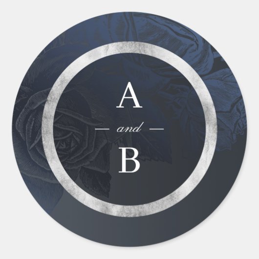 Luxe roos marine botanische bruiloft monogram ronde sticker (Voorkant)