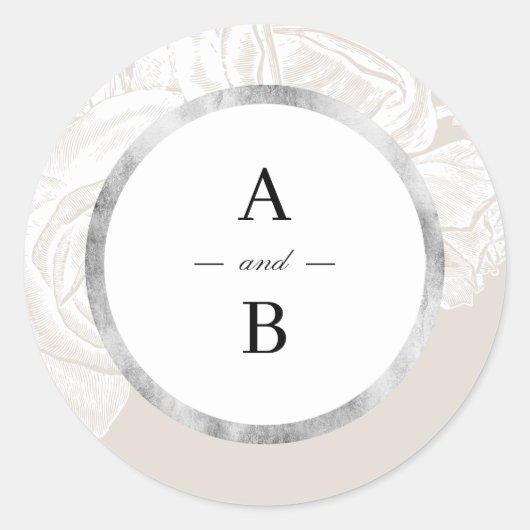 Luxe roos neutraal monogram voor bloemetjesbruilo ronde sticker (Voorkant)