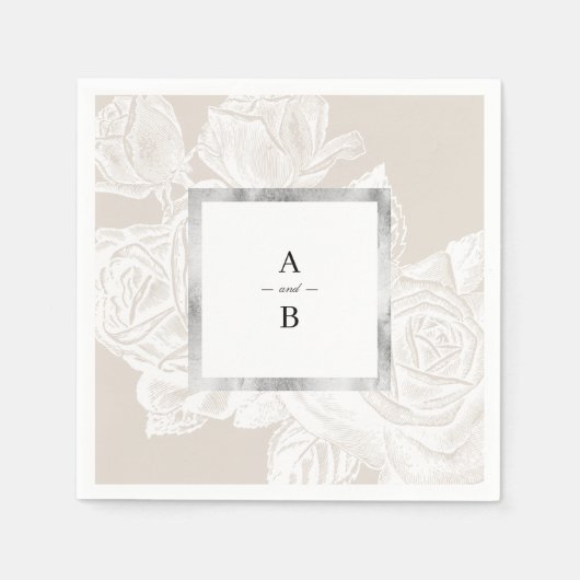 Luxe roos neutraal  monogram voor bloemetjesbruilo servet (Voorkant)
