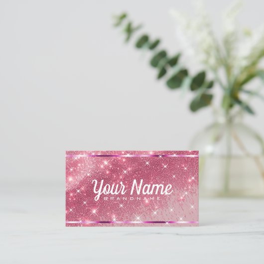 Luxe Roos Pink Glitter Sand Sparkling Stars Chic Visitekaartje (Staand voorkant)