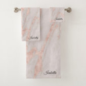 Luxe Roos Roze Blush Glitter Marble Aanpassen Bad Handdoek (Insitu)