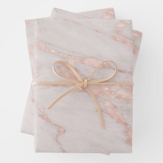 Luxe Roos Roze Blush Glitter Marble Aanpassen Inpakpapier Vel (In situ)