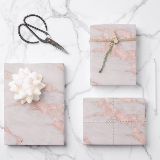 Luxe Roos Roze Blush Glitter Marble Aanpassen Inpakpapier Vel (Voorkant)
