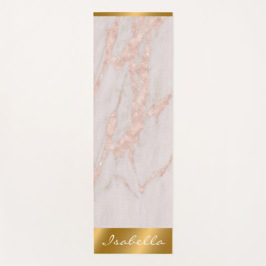 Luxe Roos Roze Blush Glitter Marble Aanpassen Yogamat (Voorkant)