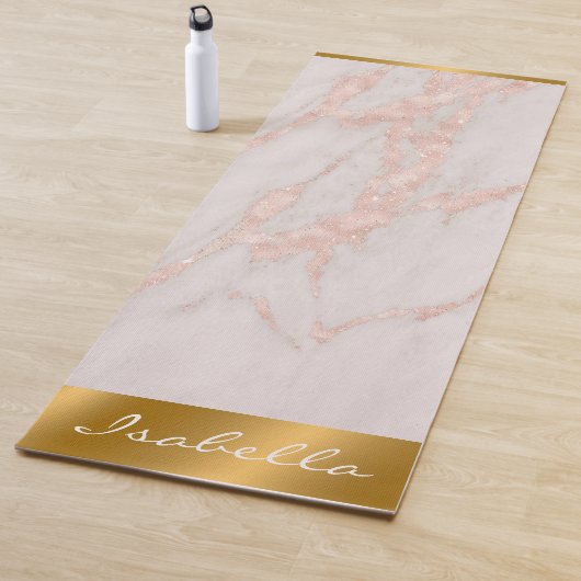 Luxe Roos Roze Blush Glitter Marble Aanpassen Yogamat (In situ)