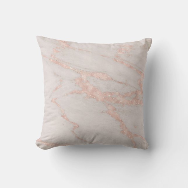 Luxe Roos Roze Blush Glitter Marble Cotton Kussen (Voorkant)
