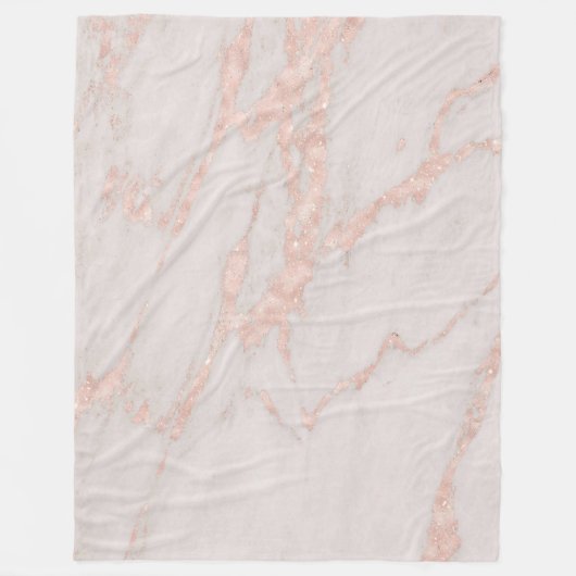 Luxe Roos Roze Blush Glitter Marble Fleece Deken (Voorkant)