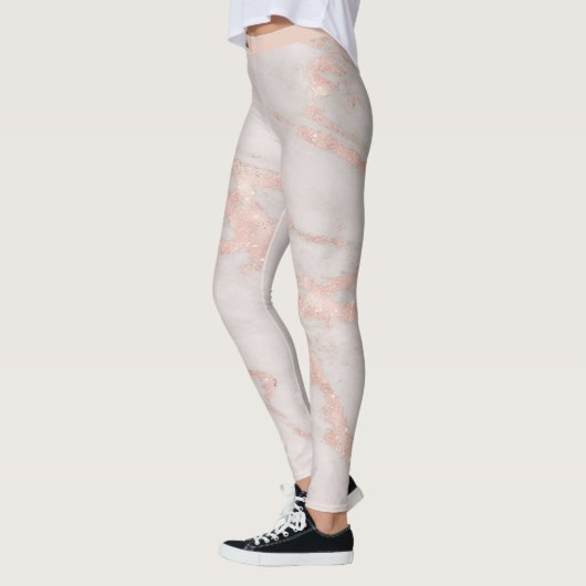 Luxe Roos Roze Blush Glitter Marmer Voeg tekst toe Leggings (Links)