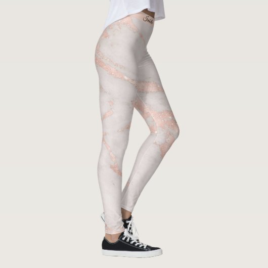 Luxe Roos Roze Blush Glitter Marmer Voeg tekst toe Leggings (Rechts)