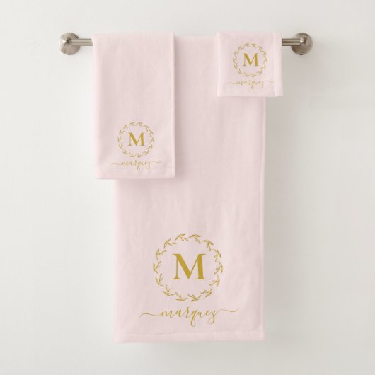 Luxe Roos roze goudvormig monogram Bad Handdoek (Insitu)