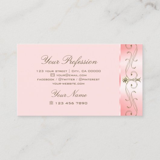 Luxe Roos Roze Ornamenten Mousserende juwelen Visitekaartje (Achterkant)