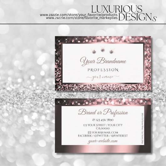 Luxe Roos Roze Wit Sparkle Glitter Juwelen Visitekaartje