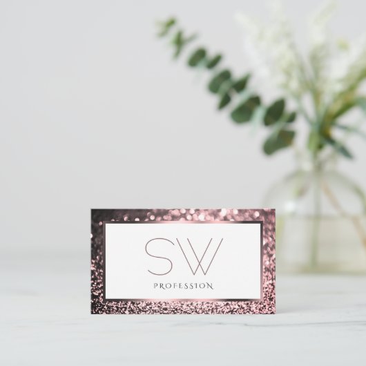 Luxe Roos Roze Wit Sparkle Glitter Monogram Visitekaartje (Staand voorkant)