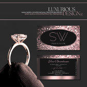 Luxe Roos Roze Zwart Sparkle Glitter Monogram Visitekaartje