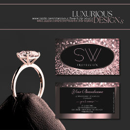 Luxe Roos Roze Zwart Sparkle Glitter Monogram Visitekaartje