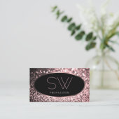 Luxe Roos Roze Zwart Sparkle Glitter Monogram Visitekaartje (Staand voorkant)