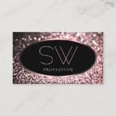 Luxe Roos Roze Zwart Sparkle Glitter Monogram Visitekaartje (Voorkant)
