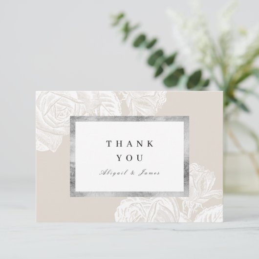 Luxe roos Silver  Botanische bruiloft Bedankkaart (Staand voorkant)