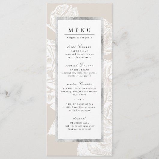 Luxe roos Silver  Botanische bruiloft Menu (Voorkant)