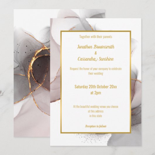 LUXE ROOS-WEDINGINVITATIE KAART (Voorkant / Achterkant)