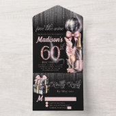 Luxe Roos Wijn Volwassene 60e Verjaardag All In One Uitnodiging (Binnen)