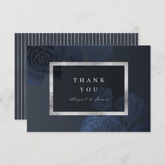 Luxe roos zilver  botanische bruiloft bedankkaart (Voorkant / Achterkant)