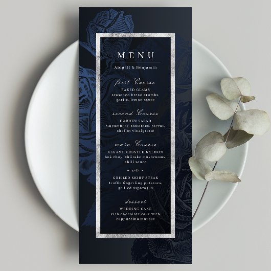 Luxe roos zilver  botanische bruiloft menu