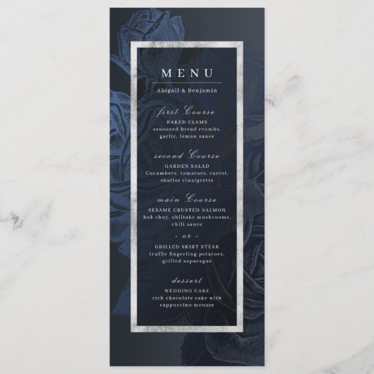 Luxe roos zilver  botanische bruiloft menu (Voorkant)